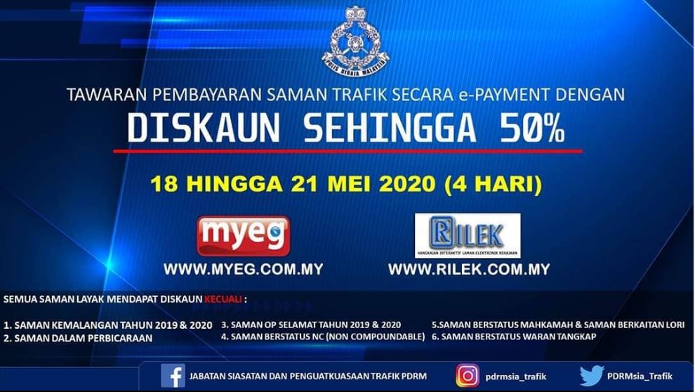 PDRM Beri Diskaun 50 Kalau Bayar Saman Mulai Hari Ni